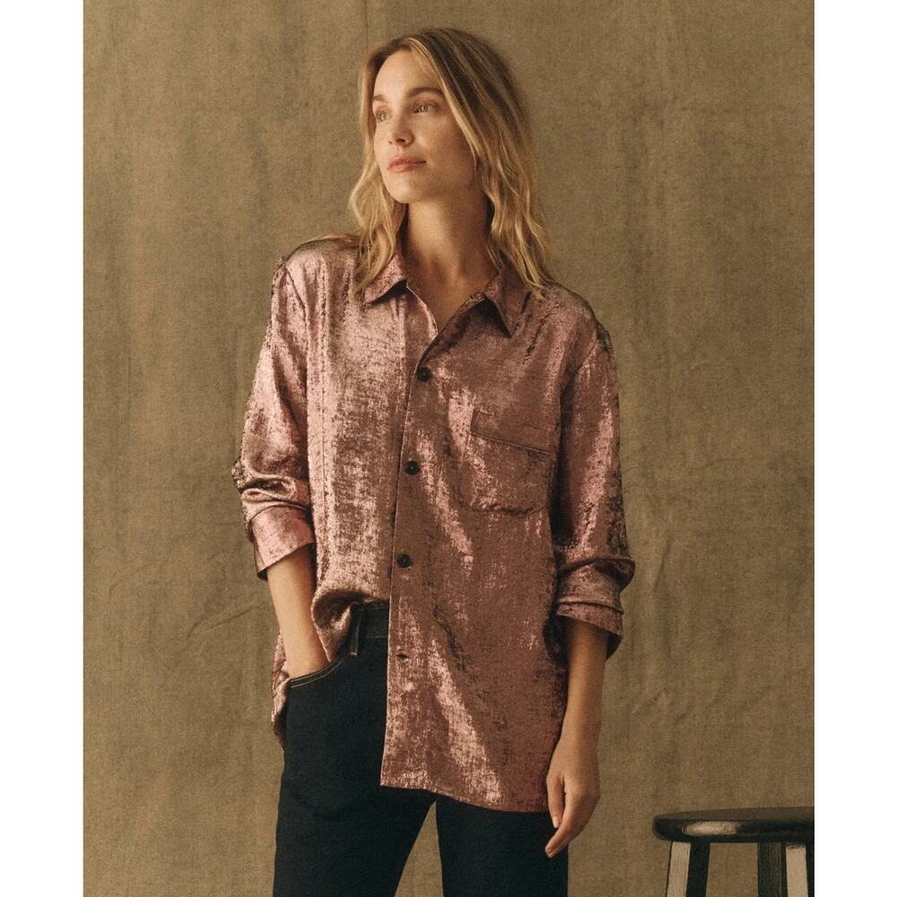 The Great Rose Gold Bask Topic Metallic Lounge Top Shirt Long Sleeve Size 2 (M)